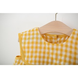 Váy babydoll bé gái sát nách 1-4 tuổi sọc caro vàng gà con xòe xinh xắn D1297 Bí Ngô Nhỏ