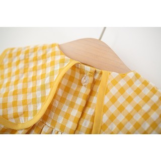 Váy babydoll bé gái sát nách 1-4 tuổi sọc caro vàng gà con xòe xinh xắn D1297 Bí Ngô Nhỏ