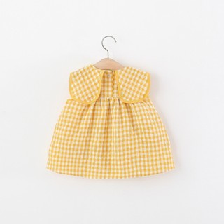 Váy babydoll bé gái sát nách 1-4 tuổi sọc caro vàng gà con xòe xinh xắn D1297 Bí Ngô Nhỏ