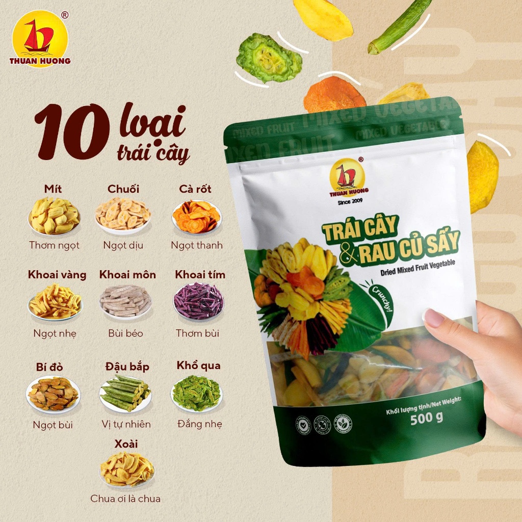 Combo Mít sấy + Rau củ sấy Thuận Hương - Combo 500g + 500g | Combo 200g + 200g - Thập cẩm Giòn thơm