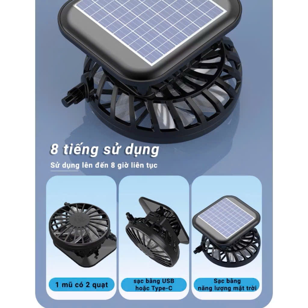 MŨ DU LỊCH GẮN QUẠT ĐIỀU HÒA CAO CẤP, CHỐNG NẮNG VÀNH RỘNG, Làm Mát Liên Tục, Dễ Dàng Mang Theo Mọi Hoạt Động