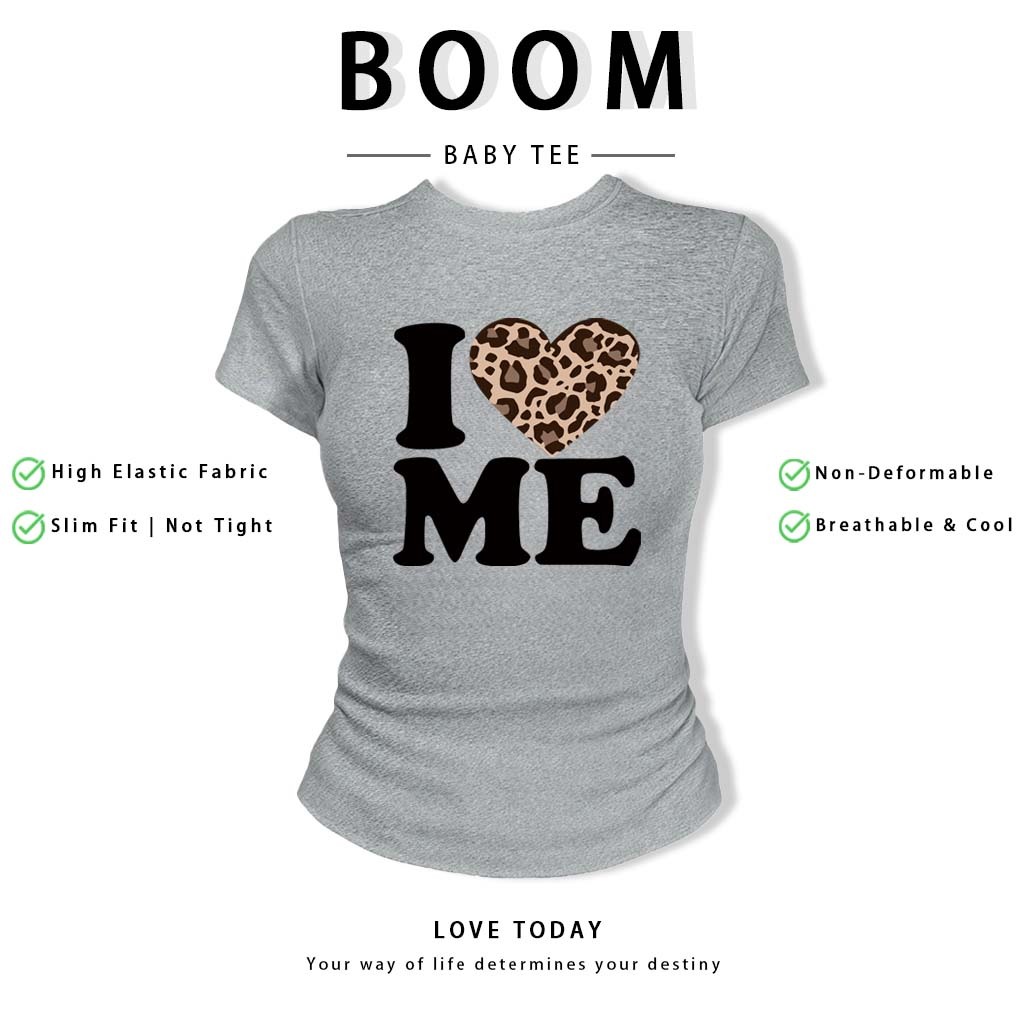 BOOM Áo Baby Tee Nữ Cotton Ôm Body-Áo Thun Ngắn Tay Y2K In Hình PhongCách Mùa Hè, Cổ Tròn Hàng Đầucách hàn quốc phong#79
