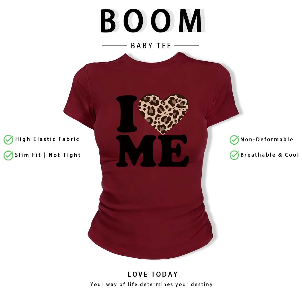 BOOM Áo Baby Tee Nữ Cotton Ôm Body-Áo Thun Ngắn Tay Y2K In Hình PhongCách Mùa Hè, Cổ Tròn Hàng Đầucách hàn quốc phong#79