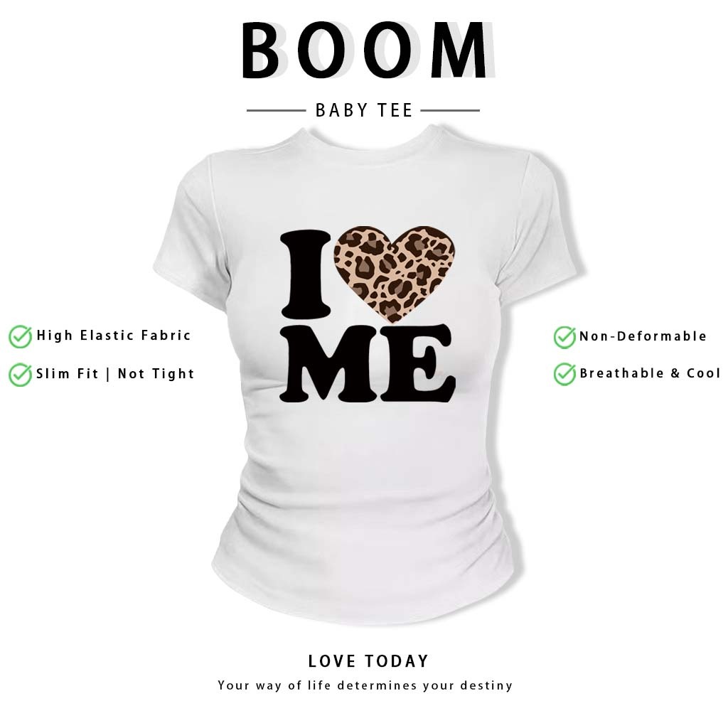 BOOM Áo Baby Tee Nữ Cotton Ôm Body-Áo Thun Ngắn Tay Y2K In Hình PhongCách Mùa Hè, Cổ Tròn Hàng Đầucách hàn quốc phong#79