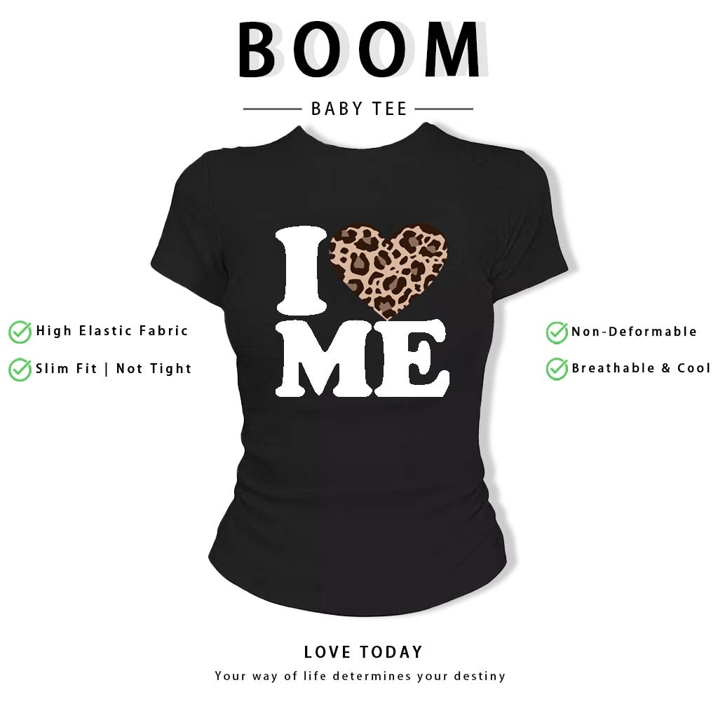 BOOM Áo Baby Tee Nữ Cotton Ôm Body-Áo Thun Ngắn Tay Y2K In Hình PhongCách Mùa Hè, Cổ Tròn Hàng Đầucách hàn quốc phong#79