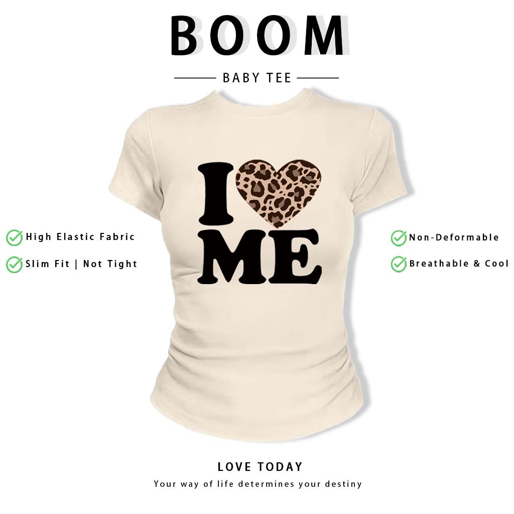 BOOM Áo Baby Tee Nữ Cotton Ôm Body-Áo Thun Ngắn Tay Y2K In Hình PhongCách Mùa Hè, Cổ Tròn Hàng Đầucách hàn quốc phong#79