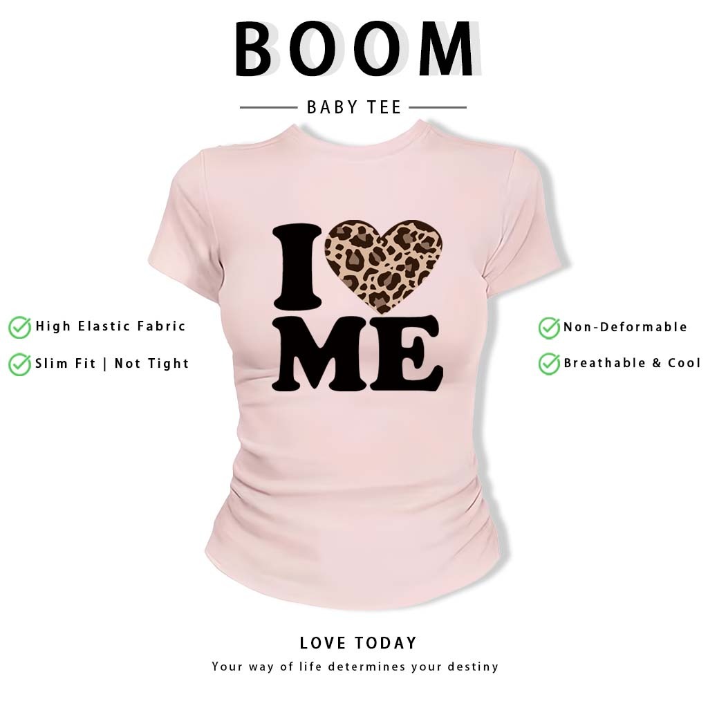 BOOM Áo Baby Tee Nữ Cotton Ôm Body-Áo Thun Ngắn Tay Y2K In Hình PhongCách Mùa Hè, Cổ Tròn Hàng Đầucách hàn quốc phong#79