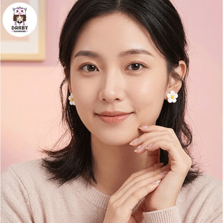 Khuyên tai hoa nhí - Đất sét nung Polymer Clay, Thép không gỉ