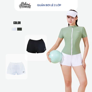Quần bơi Nữ BIKINI PASSPORT kiểu ngắn hai lớp - màu Trắng - BS1015_WH
