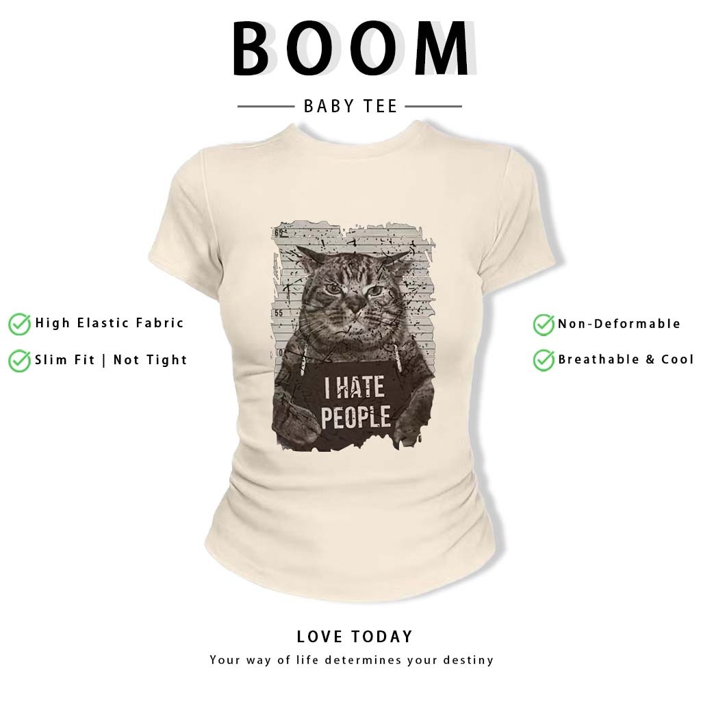 BOOM Áo Baby Tee Nữ Cotton Ôm Body-Áo Thun Ngắn Tay Y2K In Hình PhongCách Mùa Hè, Cổ Tròn Hàng Đầucách hàn quốc phong#80