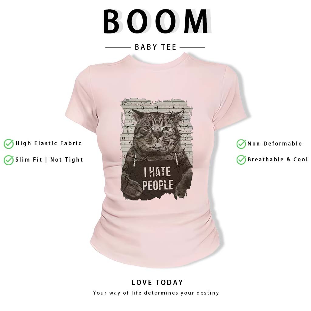 BOOM Áo Baby Tee Nữ Cotton Ôm Body-Áo Thun Ngắn Tay Y2K In Hình PhongCách Mùa Hè, Cổ Tròn Hàng Đầucách hàn quốc phong#80