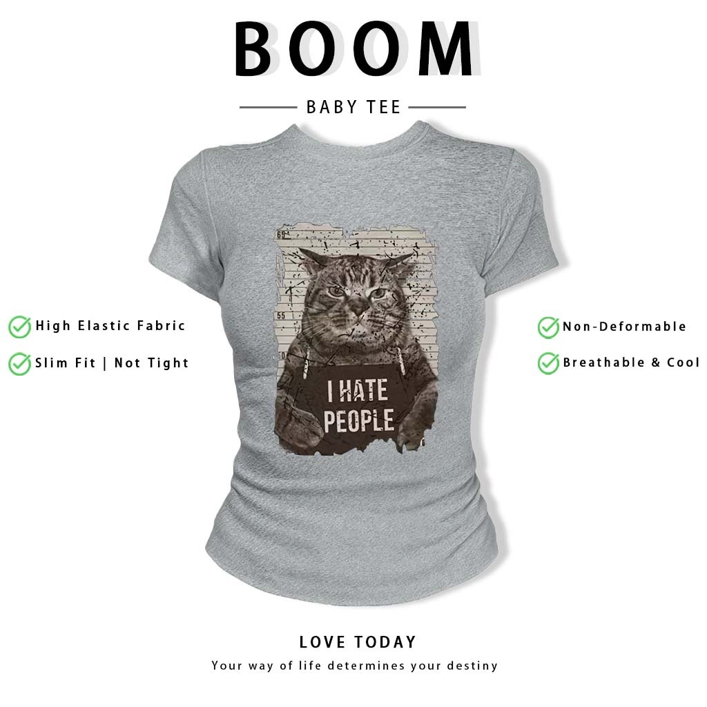 BOOM Áo Baby Tee Nữ Cotton Ôm Body-Áo Thun Ngắn Tay Y2K In Hình PhongCách Mùa Hè, Cổ Tròn Hàng Đầucách hàn quốc phong#80