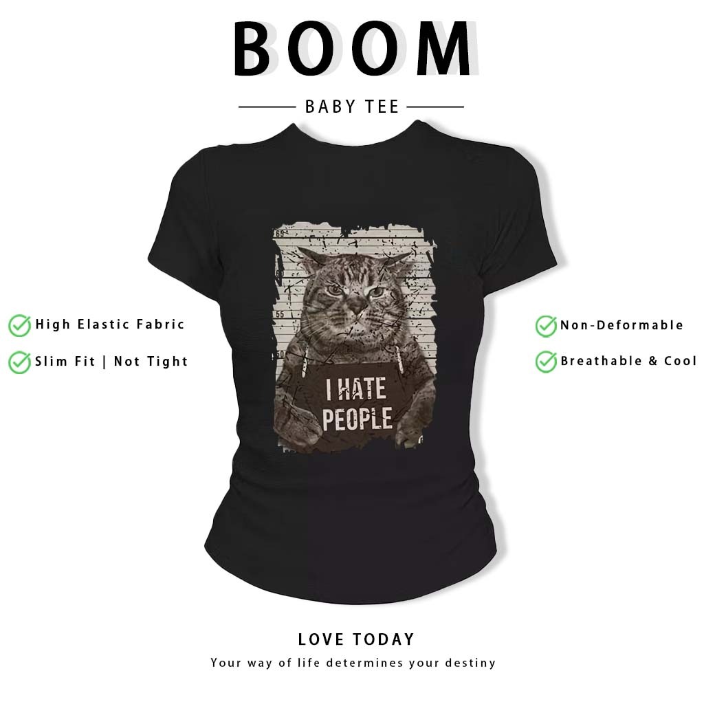 BOOM Áo Baby Tee Nữ Cotton Ôm Body-Áo Thun Ngắn Tay Y2K In Hình PhongCách Mùa Hè, Cổ Tròn Hàng Đầucách hàn quốc phong#80