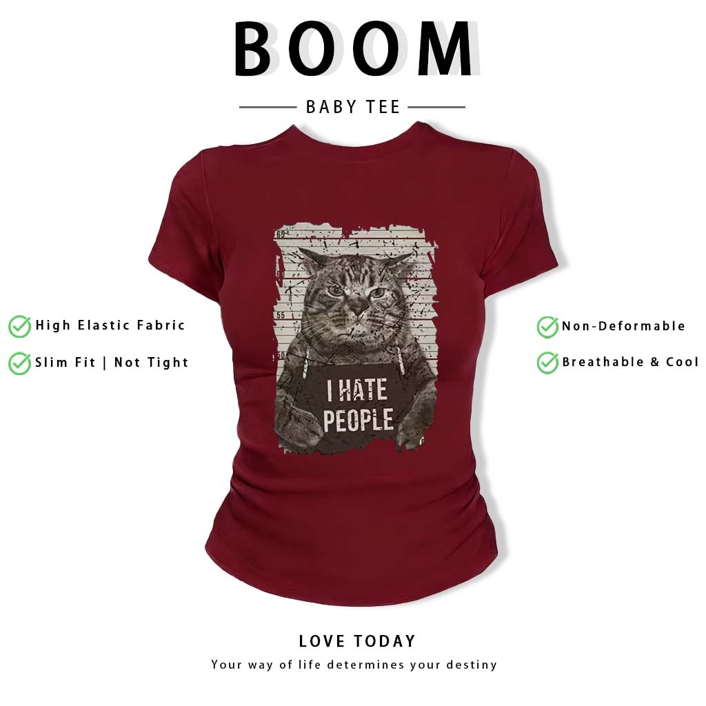 BOOM Áo Baby Tee Nữ Cotton Ôm Body-Áo Thun Ngắn Tay Y2K In Hình PhongCách Mùa Hè, Cổ Tròn Hàng Đầucách hàn quốc phong#80