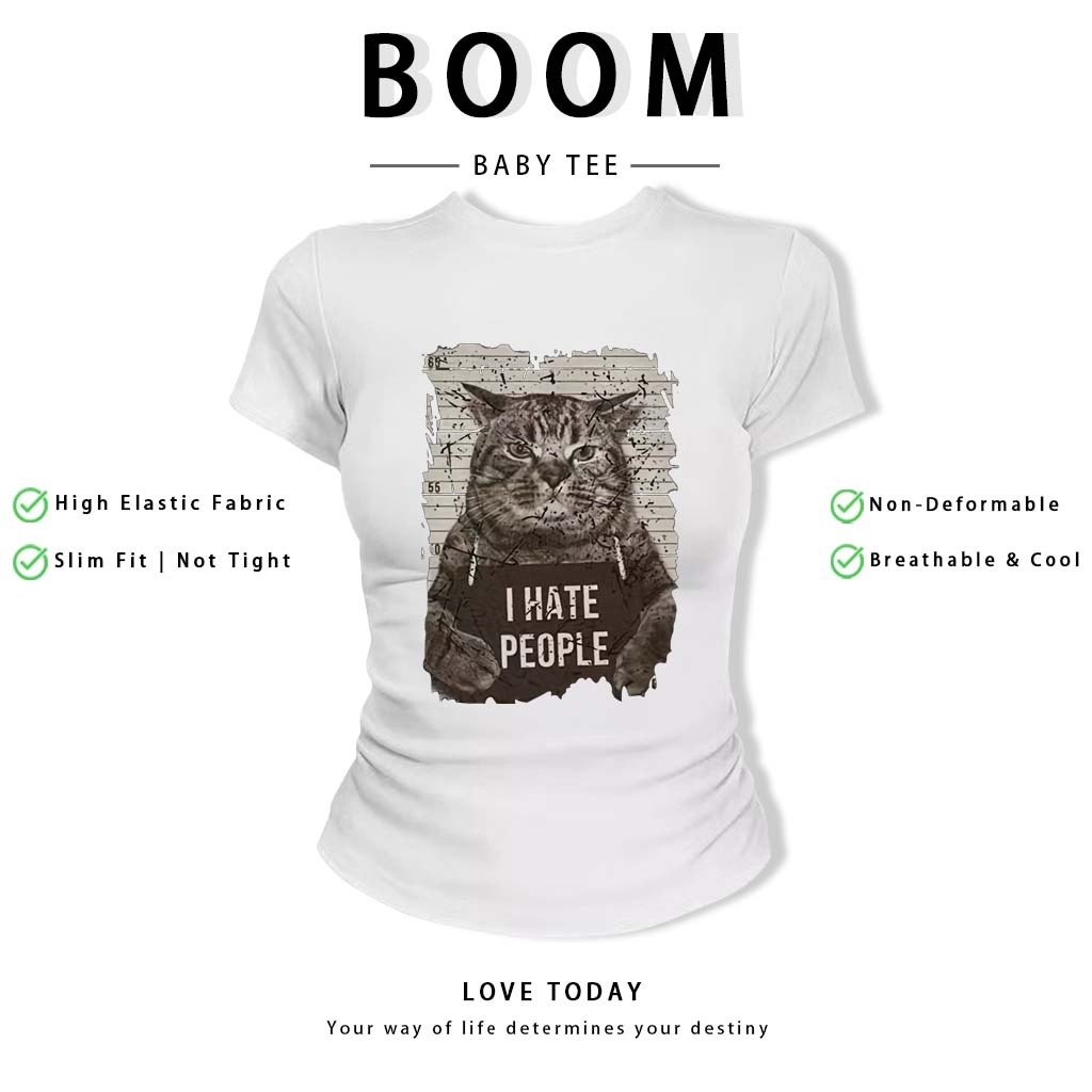 BOOM Áo Baby Tee Nữ Cotton Ôm Body-Áo Thun Ngắn Tay Y2K In Hình PhongCách Mùa Hè, Cổ Tròn Hàng Đầucách hàn quốc phong#80