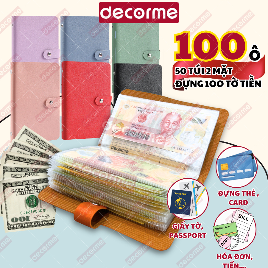 Sổ tay tiết kiệm đựng tiền 100 phong bì tiết kiệm Decorme album tiết kiệm thử thách tiết kiệm 100 ngày album tiết kiệm
