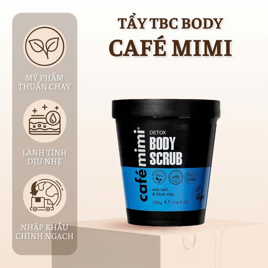 M50_ Tẩy da chết body thuần chay từ muối biển và đất sét xanh Cafe Mimi Detox Body Scrub (330g)
