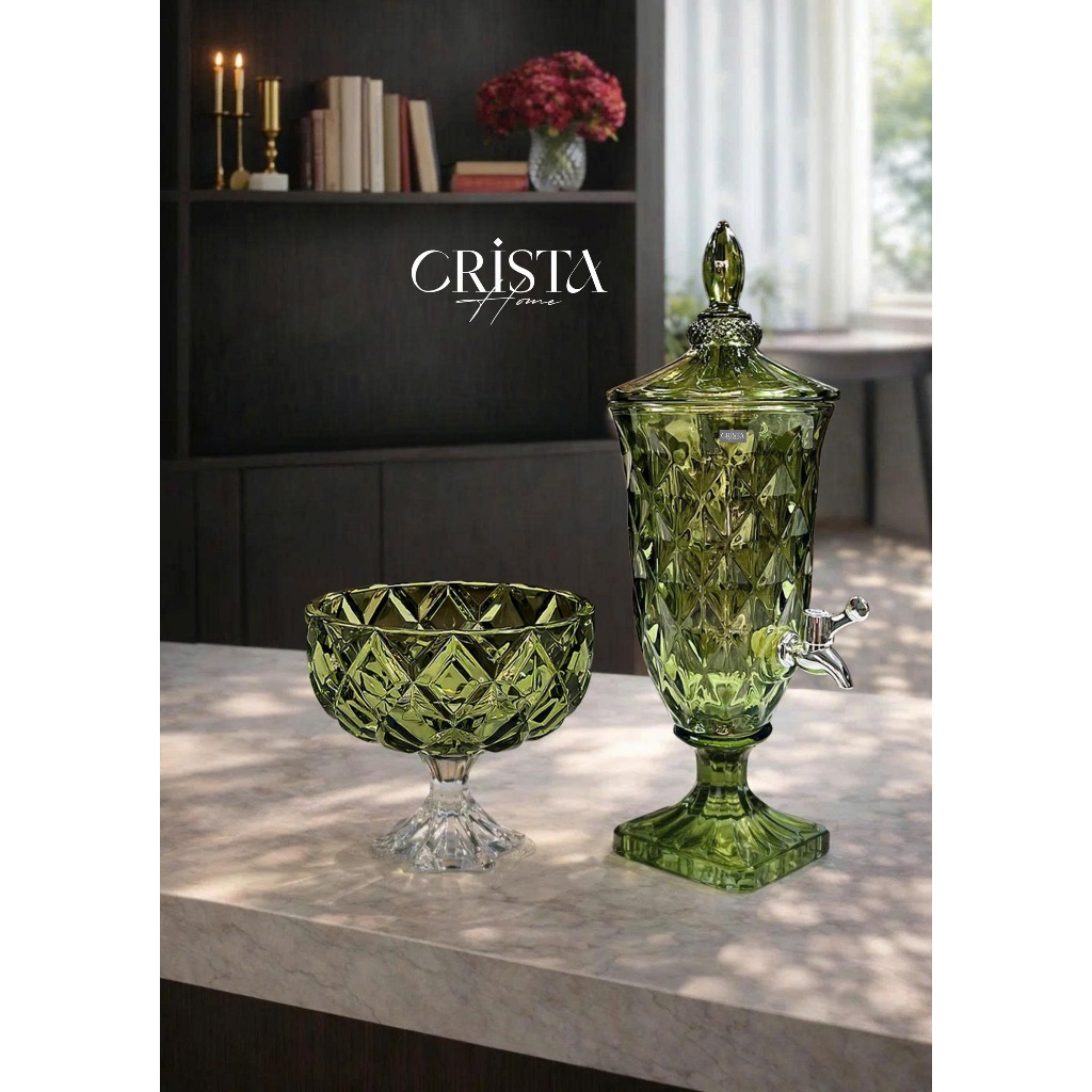 Bộ Cốc Bình Hũ Thủy Tinh Xanh Matcha Cao Cấp Crista home 280ml 350ml Bình 1L Lọ Hoa Hũ Mứt 3 Chân Decor _ bán sỉ SLL