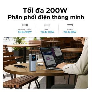 【Được chứng nhận CCC】Sạc dự phòng UGREEN 25.000mAh | Công suất 200W | Tích hợp 2 cáp USB-C có thể rút gọn