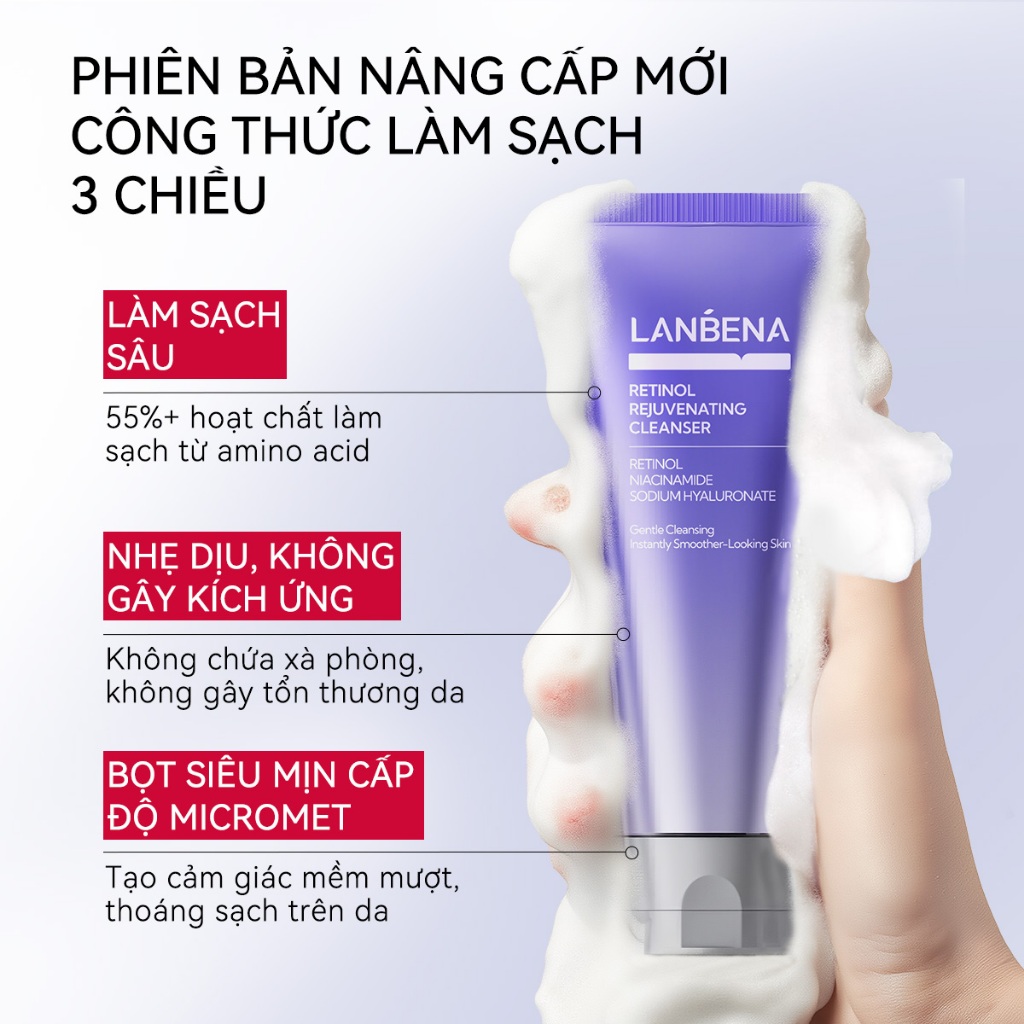 LANBENA COMBO Sữa Rửa Mặt + Mặt Nạ Thạch Collagen*5PCS trẻ hóa da chứa Retinol / Sữa rửa mặt làm sáng da Vitamin C