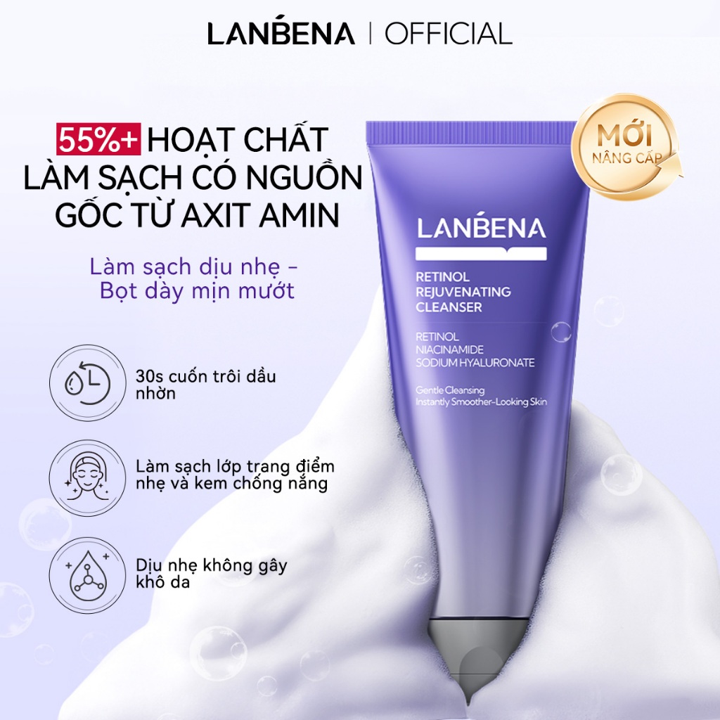 LANBENA COMBO Sữa Rửa Mặt + Mặt Nạ Thạch Collagen*5PCS trẻ hóa da chứa Retinol / Sữa rửa mặt làm sáng da Vitamin C