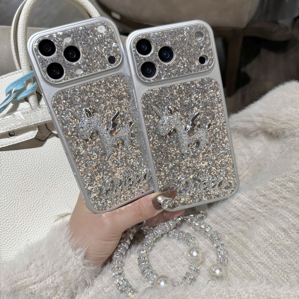 Ốp Lưng IPhone Ánh Bạc Phong Cách Điệu Đà Charm Nơ Và Ngựa Pony - Nắng Case