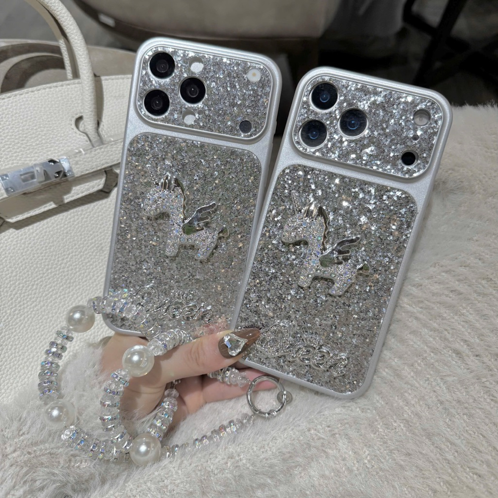 Ốp Lưng IPhone Ánh Bạc Phong Cách Điệu Đà Charm Nơ Và Ngựa Pony - Nắng Case
