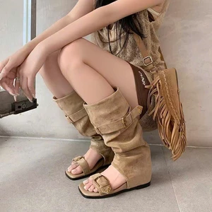 Giày Sandal Nữ Jia Bujia Kiểu Hàn Quốc, Bốt Cao Cổ Thời Trang Retro Giúp Tăng Chiều Cao