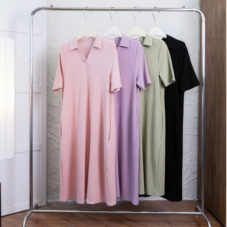 Váy bầu dáng suông Rika Dress cổ polo kiểu basic, váy bầu mùa hè, đầm bầu thiết kế by LAMME