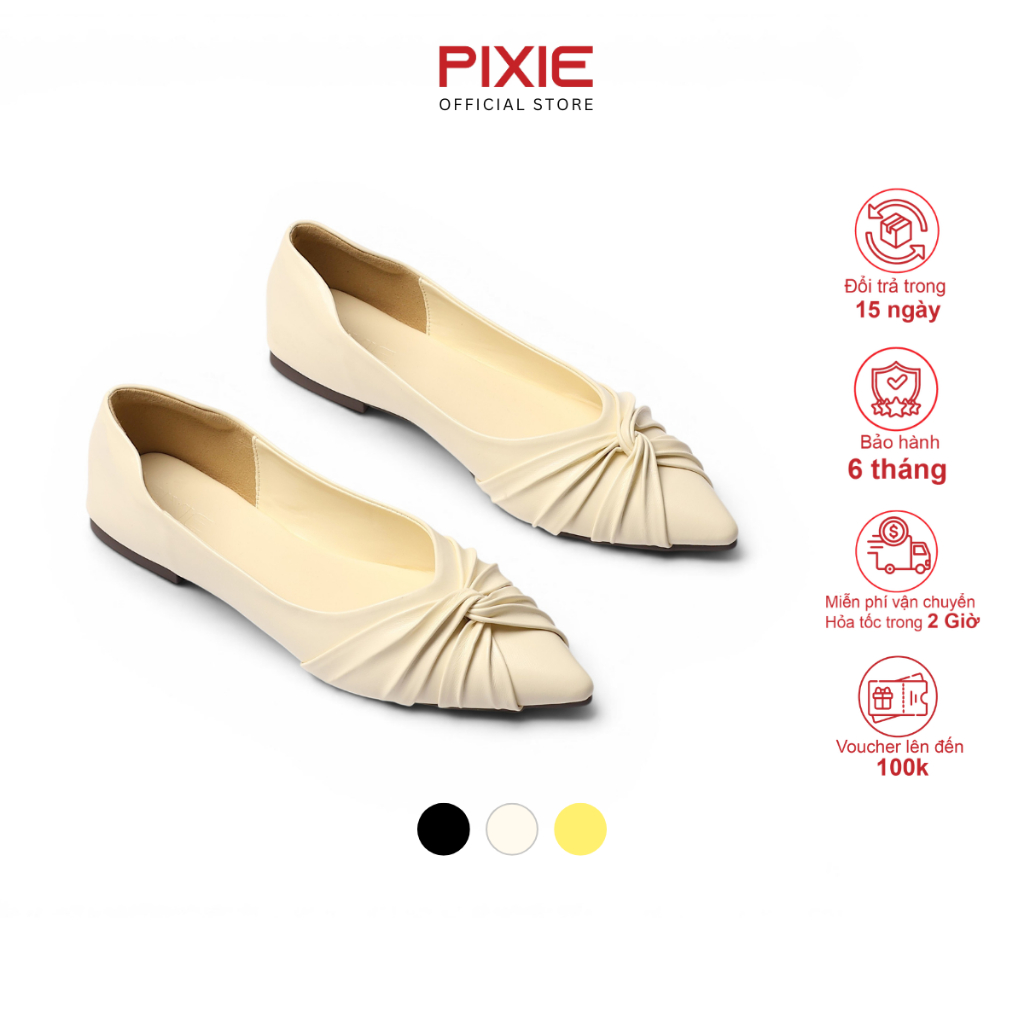 Giày Búp Bê Nữ Đế Mềm Bệt Nơ Xoắn Mũi Nhọn Pixie X717