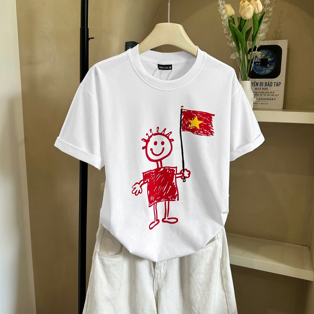 Áo Thun Phối Lá Cờ Thời Trang, Chất Cotton Mềm Mịn, Có Kèm Hình Thật.