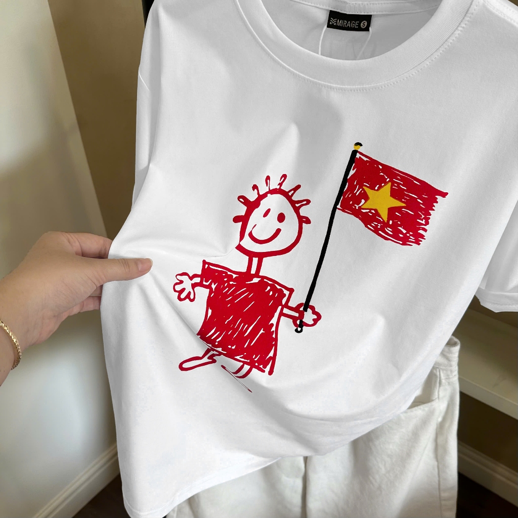 Áo Thun Phối Lá Cờ Thời Trang, Chất Cotton Mềm Mịn, Có Kèm Hình Thật.