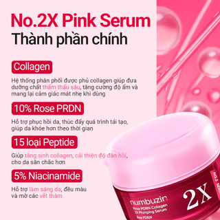 Tinh chất gấp đôi căng bóng NUMBUZIN No.2 Rose PDRN Collagen 2X Plumping Serum, tăng độ đàn hồi, phục hồi da 30ml