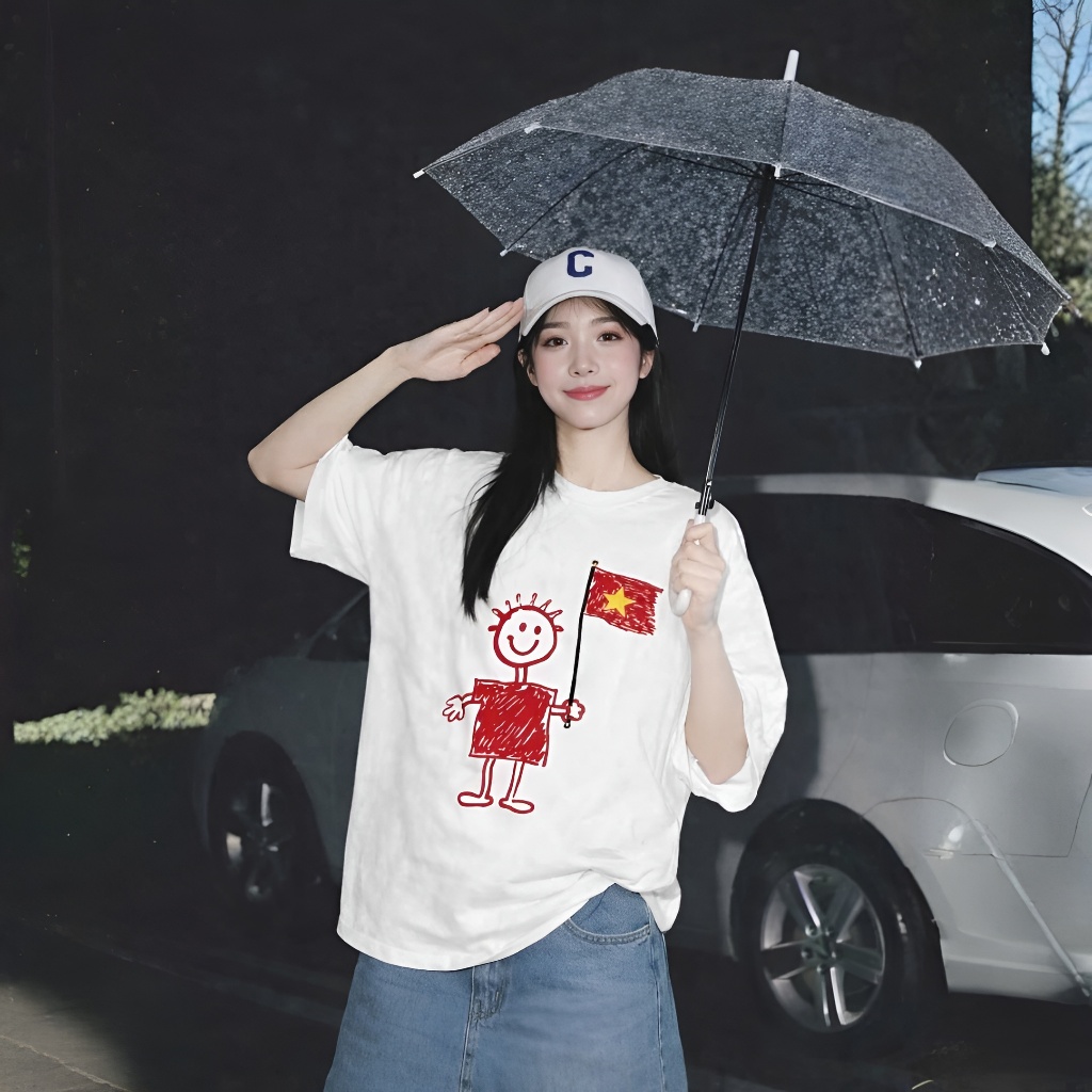 Áo Thun Phối Lá Cờ Thời Trang, Chất Cotton Mềm Mịn, Có Kèm Hình Thật.