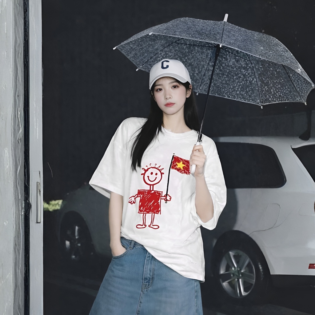 Áo Thun Phối Lá Cờ Thời Trang, Chất Cotton Mềm Mịn, Có Kèm Hình Thật.