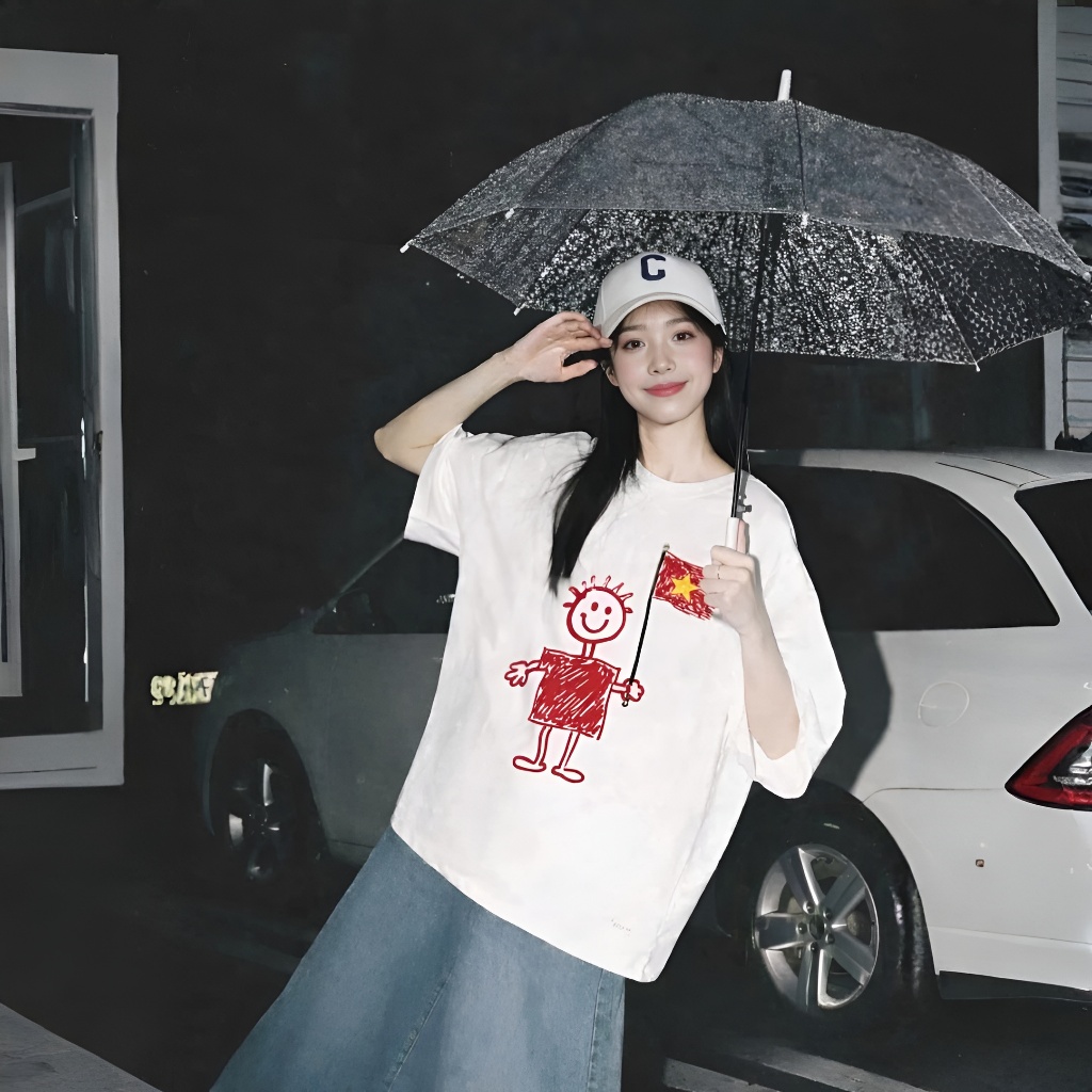 Áo Thun Phối Lá Cờ Thời Trang, Chất Cotton Mềm Mịn, Có Kèm Hình Thật.