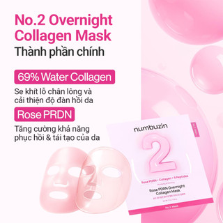 Mặt nạ giấy NUMBUZIN No.2 Rose PDRN Overnight Collagen Plumping Sheet Mask, dưỡng ẩm, phục hồi, căng bóng làn da 33ml