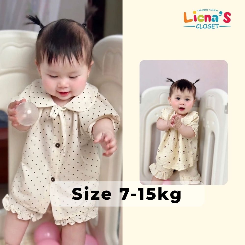Bộ Cộc Tay Cổ Sen Buộc Nơ Vải Đũi Mềm Mịn Thoáng Mát Cho Bé Nhà Liena'S Closet
