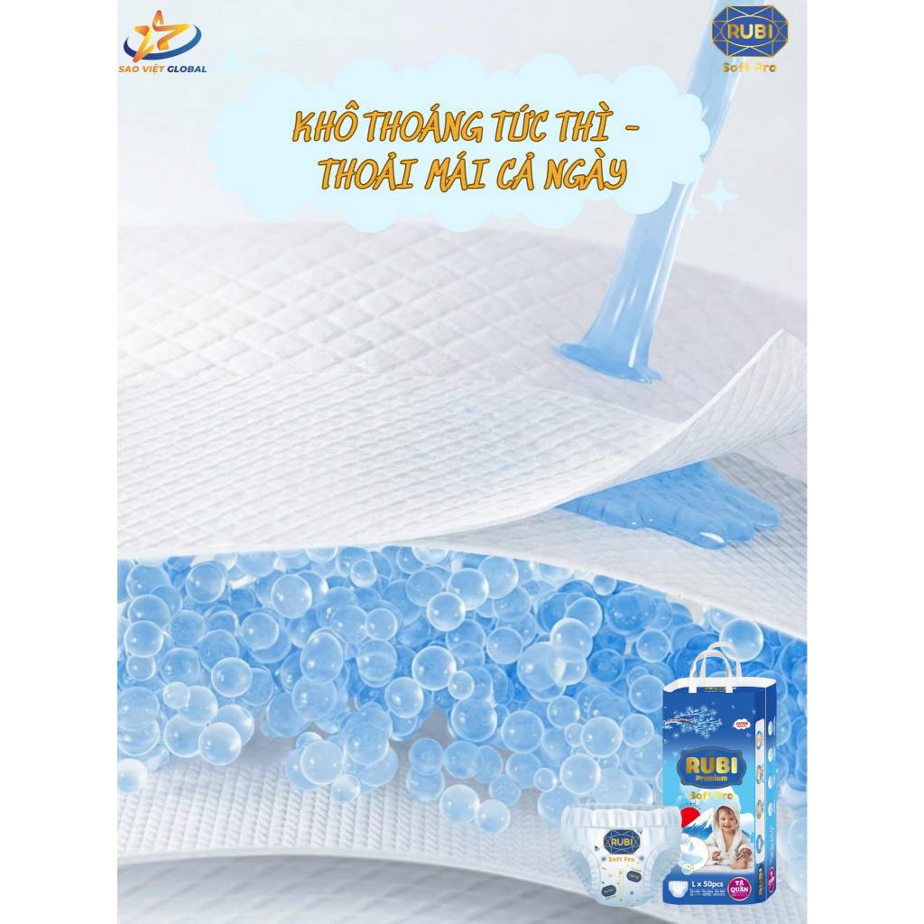 Tã Bỉm Quần Cho Bé Rubi Premium 50 miếng  Size XL - TẶNG 1 BỊCH KHĂN GIẤY 120 TỜ
