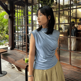 [HOẢ TỐC] Áo Sát Nách Cổ Cao Nhấn Eo Phong Cách Hàn Quốc | Unbal Span T-shirt