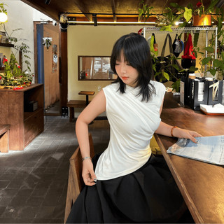 [HOẢ TỐC] Áo Sát Nách Cổ Cao Nhấn Eo Phong Cách Hàn Quốc | Unbal Span T-shirt