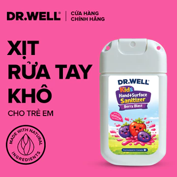 Nước Rửa Tay Khô Dạng Xịt 𝐃𝐑.𝐖𝐄𝐋𝐋 30ml Kids Hương Berry - Làm Sạch Dịu Nhẹ, Khô Nhanh, Dành Cho Trẻ