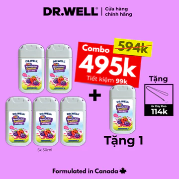 Combo Nước Rửa Tay Khô Dạng Xịt 𝐃𝐑.𝐖𝐄𝐋𝐋 30ml Kids Hương Berry, Làm Sạch Dịu Nhẹ, Khô Nhanh
