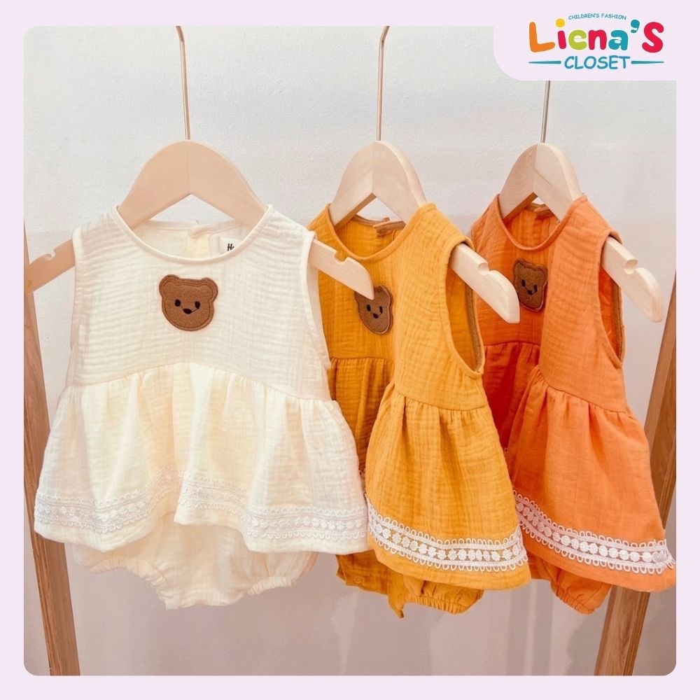 Bodysuit Mặt Gấu Xô Muslin Cho Bé Gái 5-11Kg