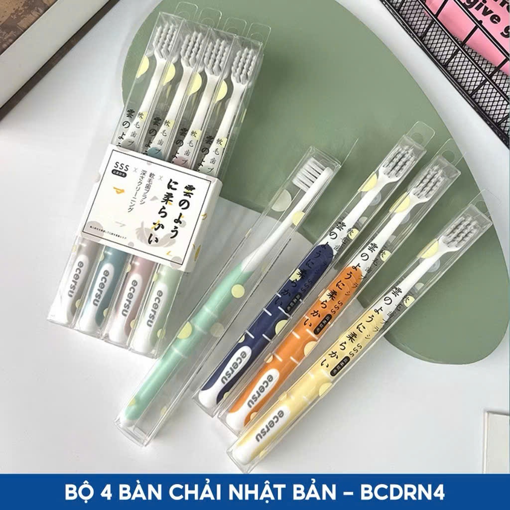 T45_Set 4 bàn chải đánh răng lông tơ mềm, bàn chải than tre hoạt tính siêu mềm
