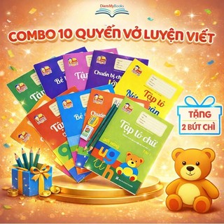 Sách- Bộ 10 Quyển Vở Luyện Viết Tập Tô Chữ Cho Bé Mẫu Giáo Mầm Non Chữ Số To Tặng 2 Bút Chì Gọt Tẩy