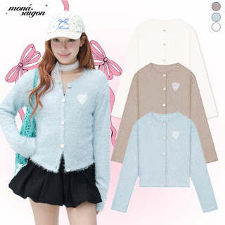 Áo khoác nữ MONÁ chất len giả lông trang trí ren tim - STACY