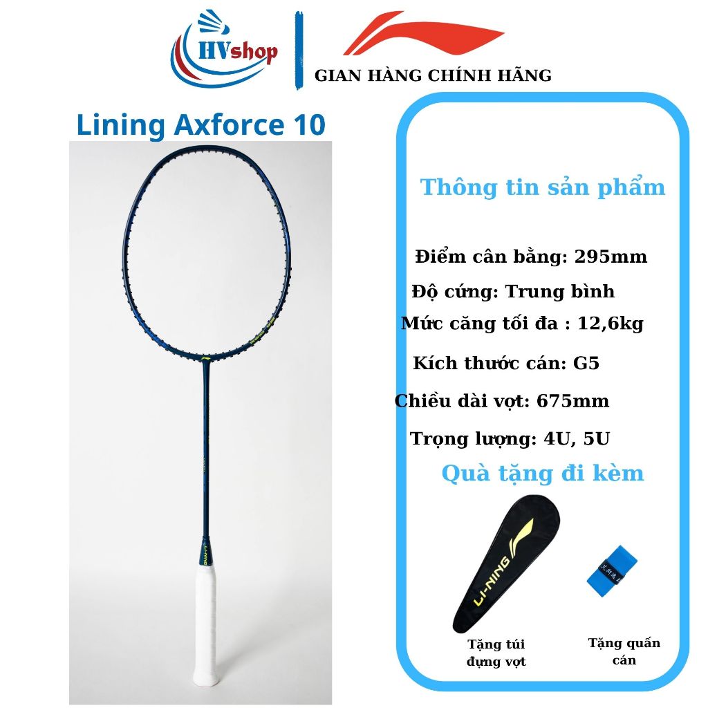 Vợt cầu lông Lining Axforce 10 chính hãng, KHUNG CHƯA CĂNG, kèm quà tặng hấp dẫn - HVShop