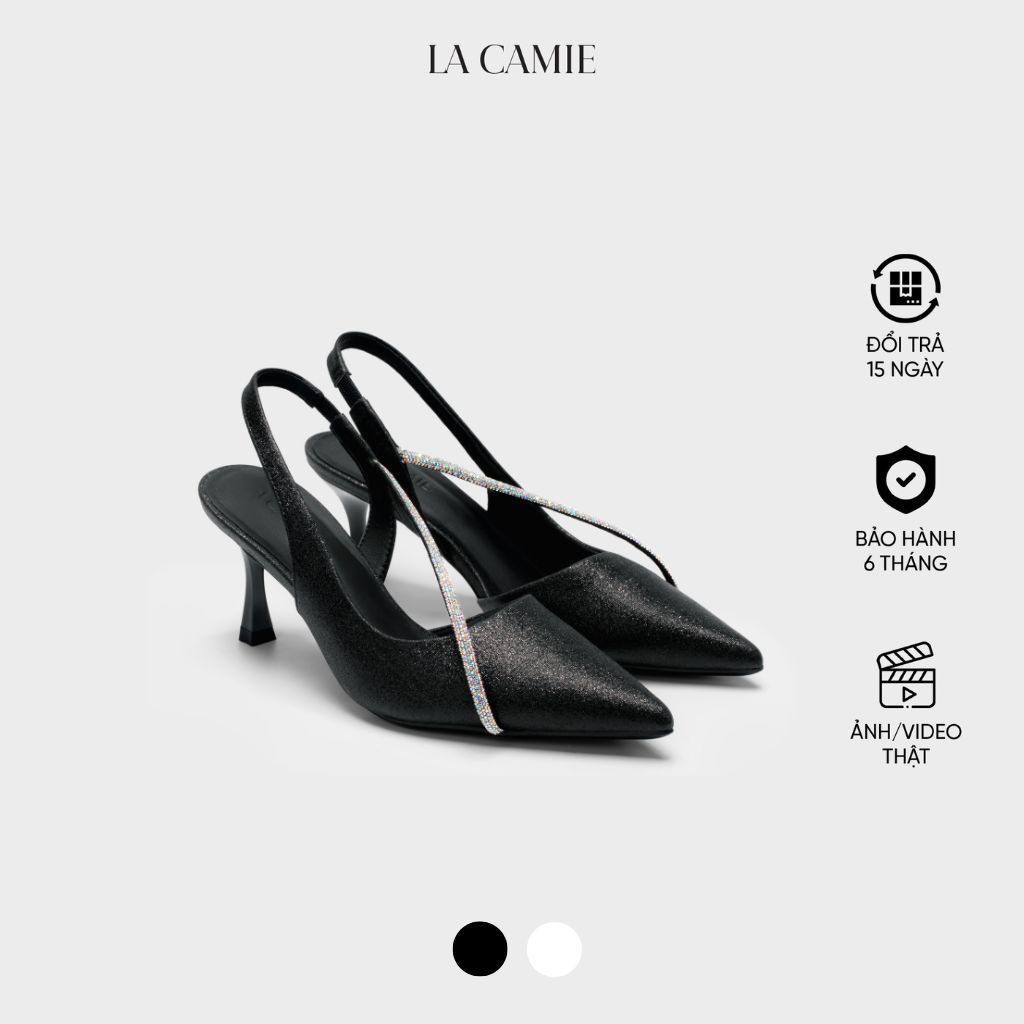 Giày cao gót Slingback mũi nhọn quai đá chéo - Chất liệu Si kim tuyến sang chảnh thương hiệu La Camie GC5B0134