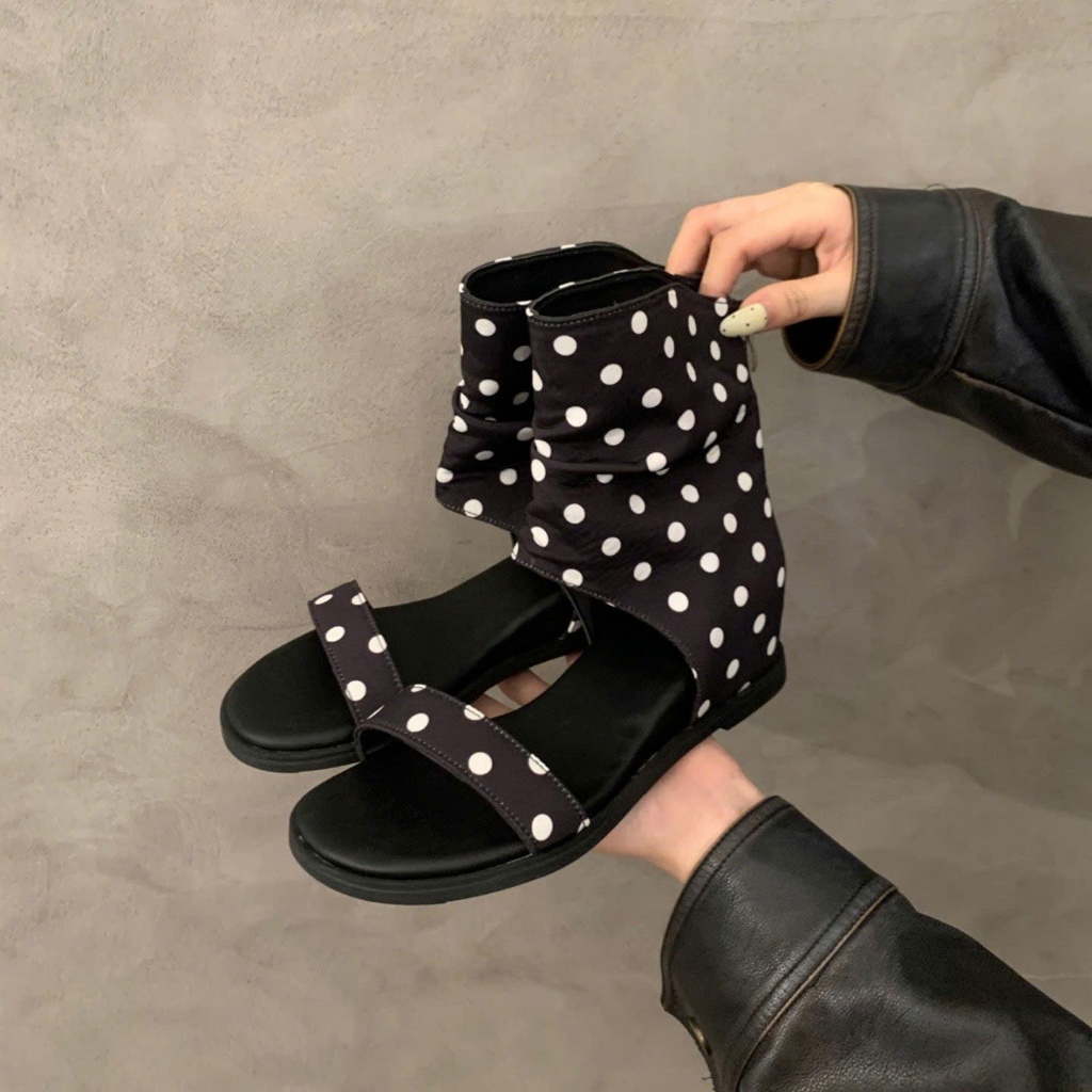 (Sẵn đen 39) Giày Sandal Đế Xuồng Chấm Bi Kiểu Dáng Mới Mùa Hè 2026 Dành Cho Nữ